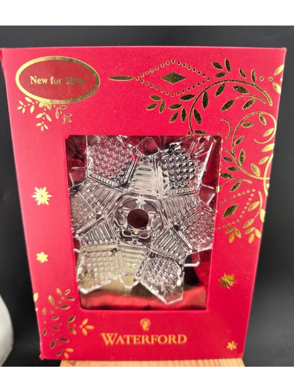 Waterford 2016 Crystal Snowflake Ornament With Red Velvet Pouch & Hook